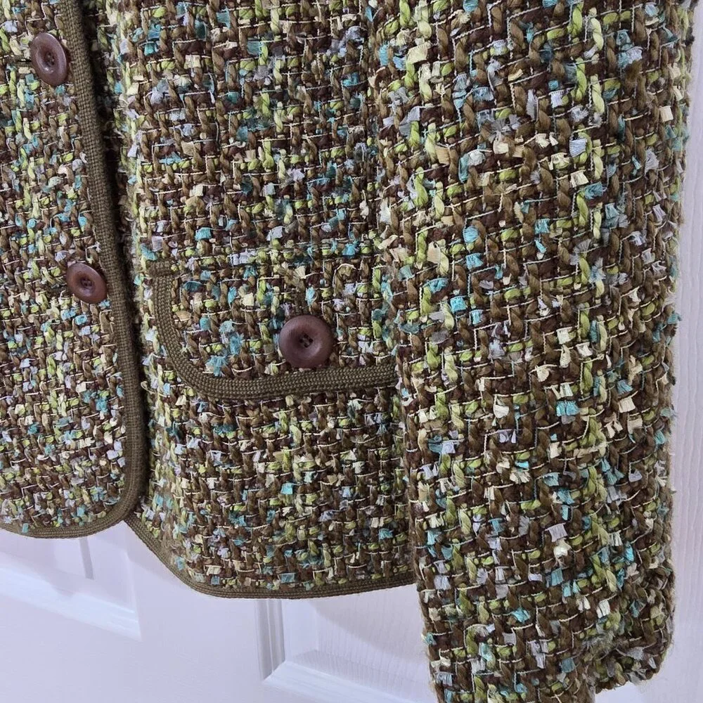 Appleseed's Tweed/Woven Button Up Lined Blazer Front Pockets‎ Olive Green Sz 12
